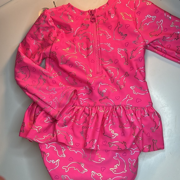 Wave Zone Girls pink ruffle rash guard swimsuit 24M - Picture 4 of 5